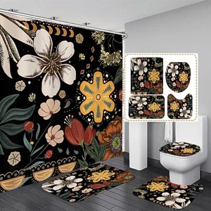 Shower Curtain Set 4 Pcs,Bathroom Sets with Shower Curtain and Dark Flower - Picture 1 of 3