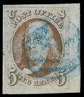 MOMEN: US STAMPS #1 IMPERF USED BLUE CANCEL XF