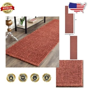 Natural Fiber Runner Rug 2'6" x 12' in Rich Rust - Handmade for Modern Spaces - Picture 1 of 9