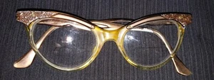 VINTAGE WOMEN'S. VICTORY CAT EYE BIFOCAL EYE GLASSES FRAMES 50'S 5 1/2" ALUM - Picture 1 of 10