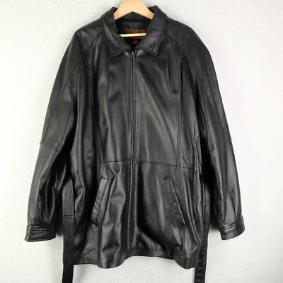 Danier Leather Jacket Mens Large Black Long Belted Full Zip Pockets Y2K - Image 1 of 4