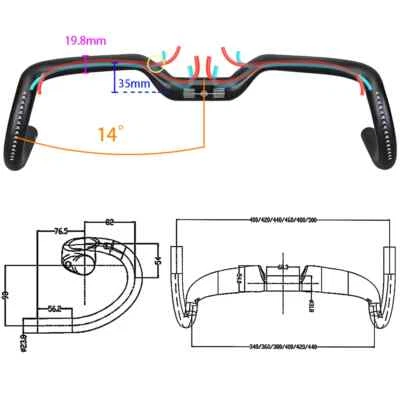 Gravel Road  Bicycle Internal Cable Carbon  Handlebar 14 °   Aero Handlebar - Image 1 of 4