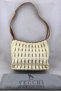 $465 DE VECCHI HAMILTON HODGE Bolso de Cuero Tejido Marrón Marfil Italia - Imagen 1 de 6
