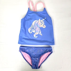 Cat & Jack Two 2 Piece Bikini Tank Top Swimsuit M Medium 7/8 Pink Star Girls - Picture 1 of 11