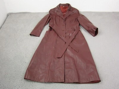 Vintage LeSoleil Leather Trench Coat Women 14 Large Red Burgundy Belted 60s 70s - Image 1 of 4