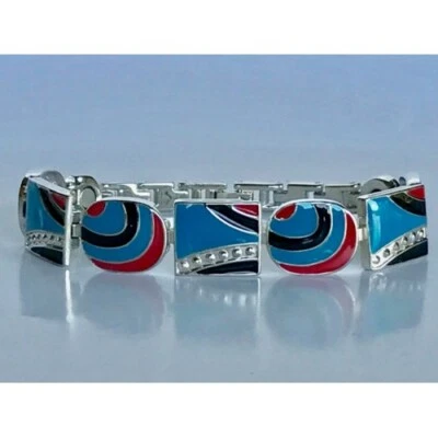 Womens Magnetic Bracelet  70's LOOK RED BLUE BLACK DESIGN 🎁 Great Gift - Image 1 of 4