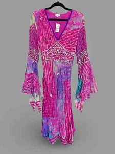 Vintage Y2K Silk Fairycore Festival Dress Pink Purple Beaded Tashia London MED - Picture 1 of 10
