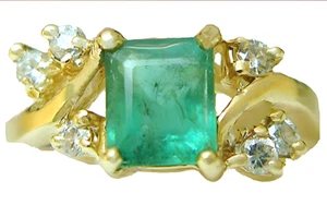 Ring 14 Karat Gelbgold Smaragdschliff Smaragd und Diamant - Bild 1 von 6