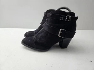 Shoe Box Women's Black Faux Suede Side Zip & Buckle Ankle Boot UK 6 EU 39 -A134 - Picture 1 of 7