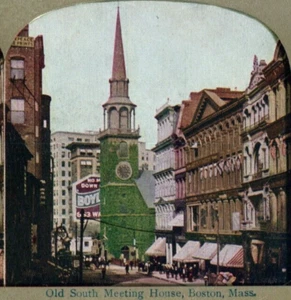 Old South Meeting House Boston Massachusetts antica cartolina stereovista | B9 - Foto 1 di 3
