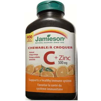 Jamieson Chewable Vitamin C plus Zinc Chewable 400 Tablets 500mg CANADA - Image 1 of 2