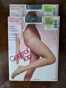 2 NOS Pairs JCPenney Super Shaper Sewn-In Brief Pantihose Smoke Grey Average - Picture 1 of 6