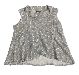 Creation Top Womens 1X Gray Boucle Knit Cowl Neck Sleeveless Wrap Boho Sweater - Picture 1 of 13