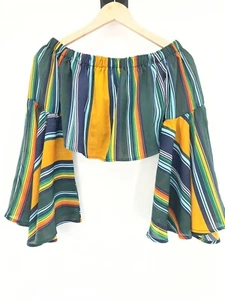 Blusa corta Windsor para mujer talla pequeña manga campana fuera del hombro multicolor - Imagen 1 de 14