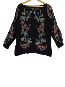 Johnny Was women's PXL Kikimu heavily Embroidered Long Sleeve Blouse Black tunic - Picture 1 of 8