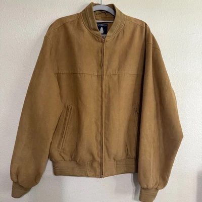 Roundtree & Yorke Suede Bomber Jacket Men's Medium Tan Brown Full Zip Outdoor - Image 1 of 4