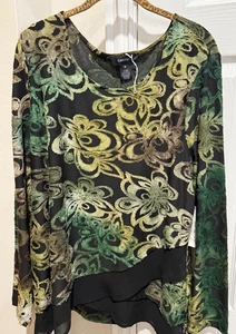 NUEVA Túnica Karen Kane Contraste Para Mujer Talla XL Negra Verde Floral Túnica Larga Slv. - Imagen 1 de 9