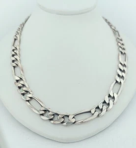 Sterling Silver Heavy and Long 26" Men's Figaro Chain - Wide 10.7 mm, Italy 925 - Picture 1 of 6