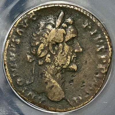 Antoninus Pius AE Sestertius AD 153-154 Roma seated with Globe ANACS VF 20 - Image 1 of 4