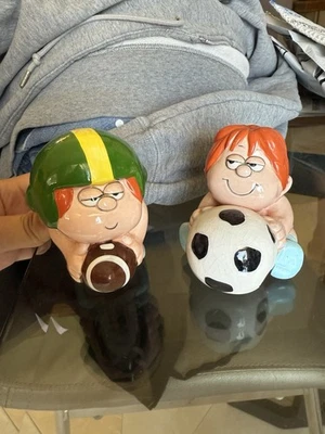 Vintage Marvin 1983 Ceramic Enesco Figurines Tom Armstrong Soccer Football - Image 1 of 4