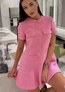 BNWT designer Style BLOGGER FAV Tweed ZARA women  Textured Short Dress XL- XXL - Picture 1 of 7