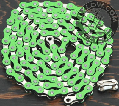 Green & Silver 2 Tone Fixie Bicycle Chain 1/2"x1/8" 112 Schwinn Cruiser Bike BMX - Image 1 of 4