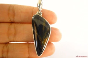 Black Brown Pietersite Petersite Solitaire 925 Sterling Silver Pendant - Picture 1 of 4