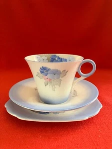 c 1933 Shelley China Art Deco tea trio #2 "Phlox" blue pattern #W12189 - Picture 1 of 4