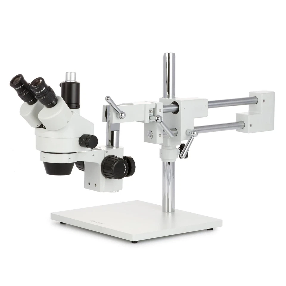 AmScope 3.5X-90X Simul-Focal Zoom Trinocular Stereo Microscope Dual Arm Boom - Image 1 of 4