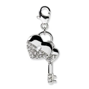 Amore La Vita Sterling Silver CZ Heart & Key Charm - Picture 1 of 2
