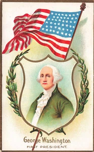 RETRATO POSTAL PATRIÓTICA CUMPLEAÑOS WASHINGTON VINTAGE CON BANDERA 021422 - Imagen 1 de 2