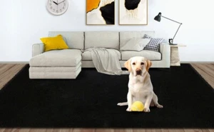 Soft Area Rug Bedroom Black 6x8 Ft Bedside Fluffy Shaggy Modern Floor Furry Shag - Picture 1 of 6