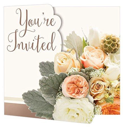 Rose Gold Bouquet Floral Bridal Shower Wedding Party Invitations w/Envelopes - Image 1 of 1