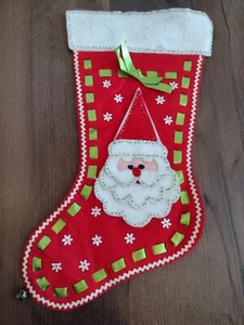 Vintage Christmas Stocking Felt Sequin Bucilla Type Handmade Santa Stocking - Picture 1 of 7