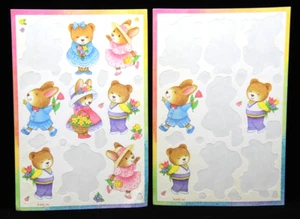 Vintage amerikanische Grüße Aufkleber HASE BÄR Frühling Ostern Kaninchen Teddyblume - Bild 1 von 1