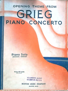 Opening Theme From Grieg Piano Concerto Vintage Sheet Music 1942 - Picture 1 of 1