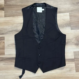 Topman Waistcoat Vest Mens 40 Black Woven Adjustable 3 Button - Picture 1 of 8
