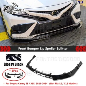 For Toyota Camry SE XSE 2021-24 Glossy Black V3 Style Front Bumper Lip Splitter - Foto 1 di 5