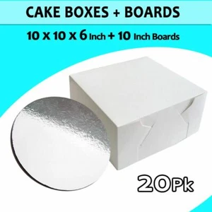 CAKE BOXES 10x10x6" 10Pk+ 10" Round Silver Boards Cupcake Boxes Cardboard - Picture 1 of 4