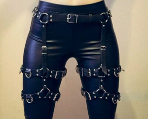 Sexy Women PU Faux Leather party body Harness Belt Waist to Leg Cincher Roleplay - Picture 1 of 3