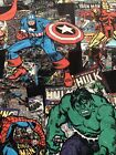Fabric New Marvel Comic Books 100% Cotton 20”x22” Remnant Hulk Thor Ironman Etc