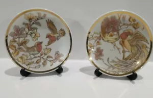 Piatti vintage argento-oro collezione 4" uccellini dorati dipinti a mano dal Giappone - Foto 1 di 7