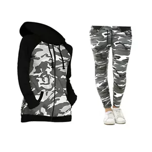 Kids Girls Tracksuit Camouflage Hooded Top Bottom Loungewear Outfit Set 3-16 Yr - Picture 1 of 10