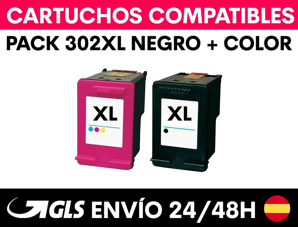 PACK CARTUCHOS DE TINTA COMPATIBLES HP 302XL NEGRO + COLOR - Imagen 1 de 1