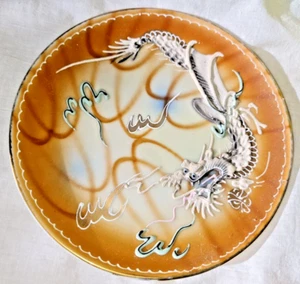 Moriyama Occupied Japan Blue Eyed Dragon Moriage Plates Dragon Ware 5.5" - Picture 1 of 4