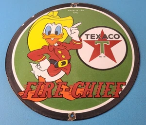 Vintage Texaco Sign - Fire Chief Disney Comic Gas Pump Porcelain Sign - Picture 1 of 15