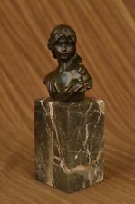 Signed Bronze Marble Base Statue Portrait Bust Woman Girl Art Nouveau Decor Deal
