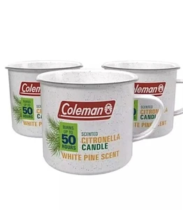 Set Of 3 Coleman Scented Outdoor Citronella Candle in Mug Pine Scented Rustic - Picture 1 of 1