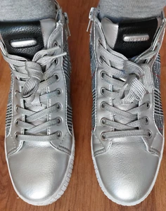 Damen Hohe Sneaker High Bugatti silber Boots 38 Reißverschluss Freizeitschuh - Bild 1 von 10