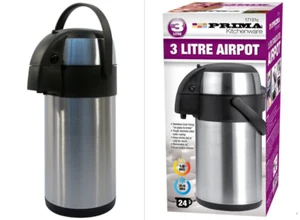 Prima 3Litre Stainless Steel Pump Action Airpot Vacuum Flask Thermos Jug Air Pot - Picture 1 of 3